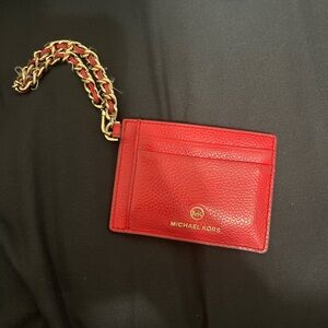 Michael Kors Red Card Holder with Gold wrist Chain